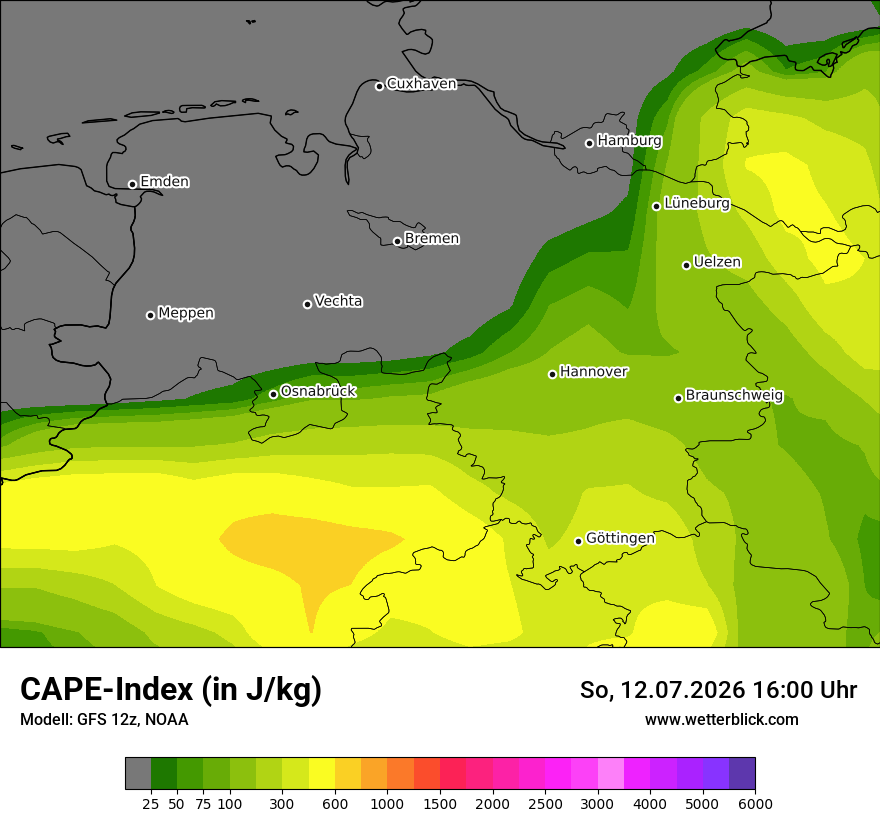 Modellkarte GFS – cape – ni