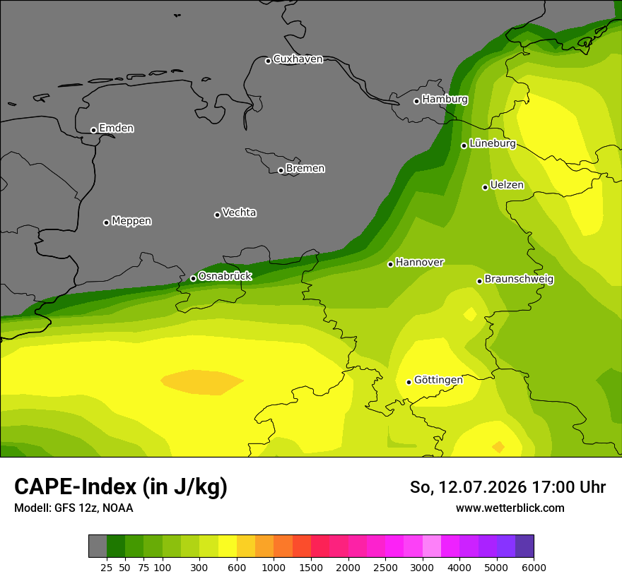 Modellkarte GFS – cape – ni