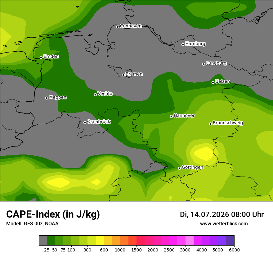 Modellkarte GFS – cape – ni