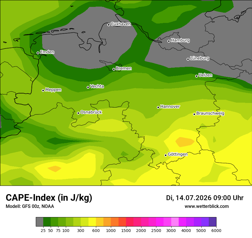 Modellkarte GFS – cape – ni
