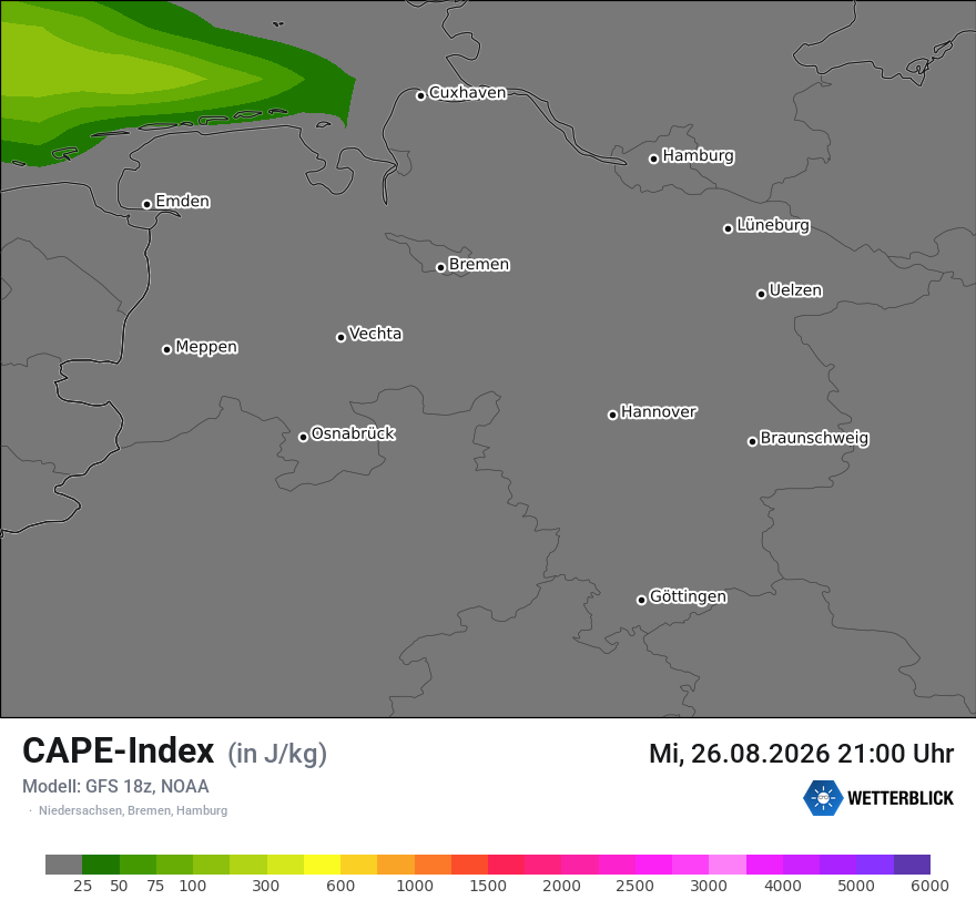 Modellkarte GFS – cape – ni