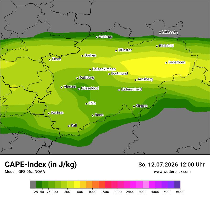 Modellkarte GFS – cape – nrw