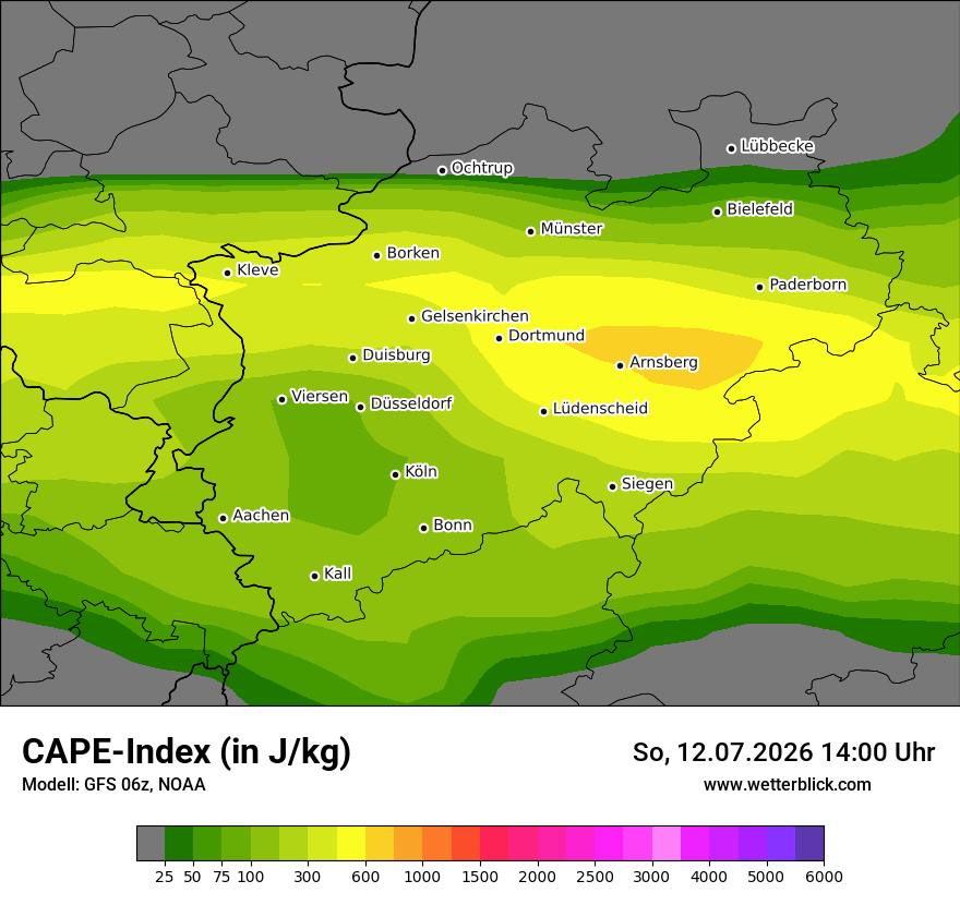 Modellkarte GFS – cape – nrw