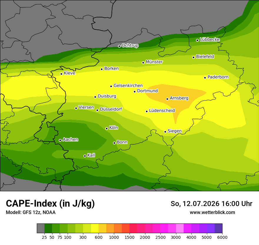 Modellkarte GFS – cape – nrw