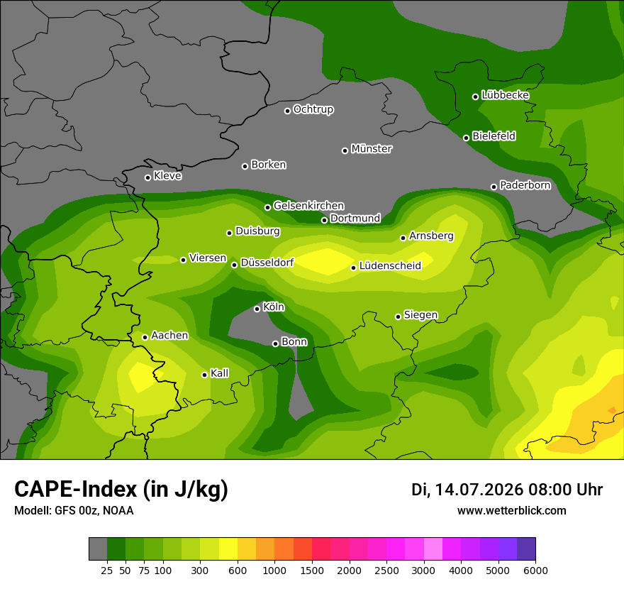 Modellkarte GFS – cape – nrw