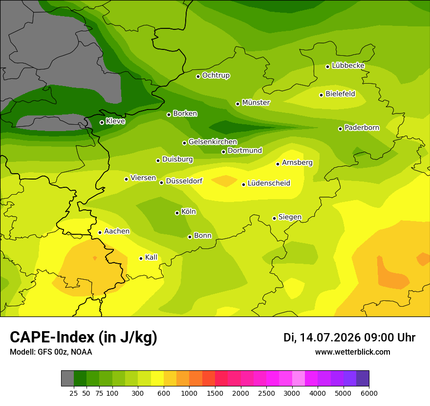 Modellkarte GFS – cape – nrw