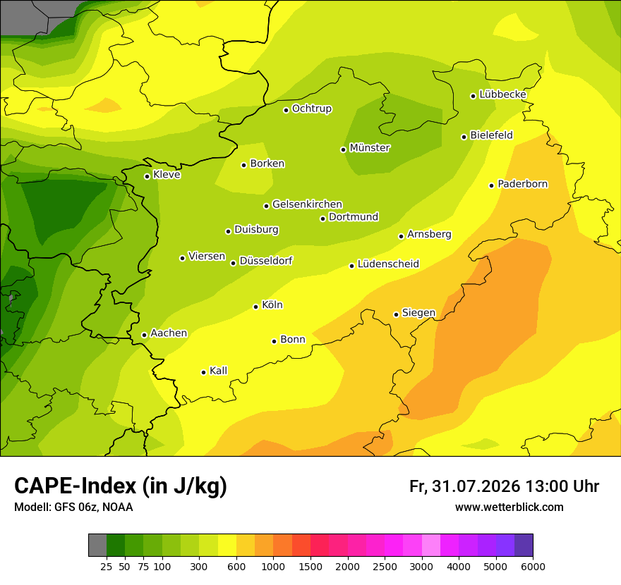 Modellkarte GFS – cape – nrw