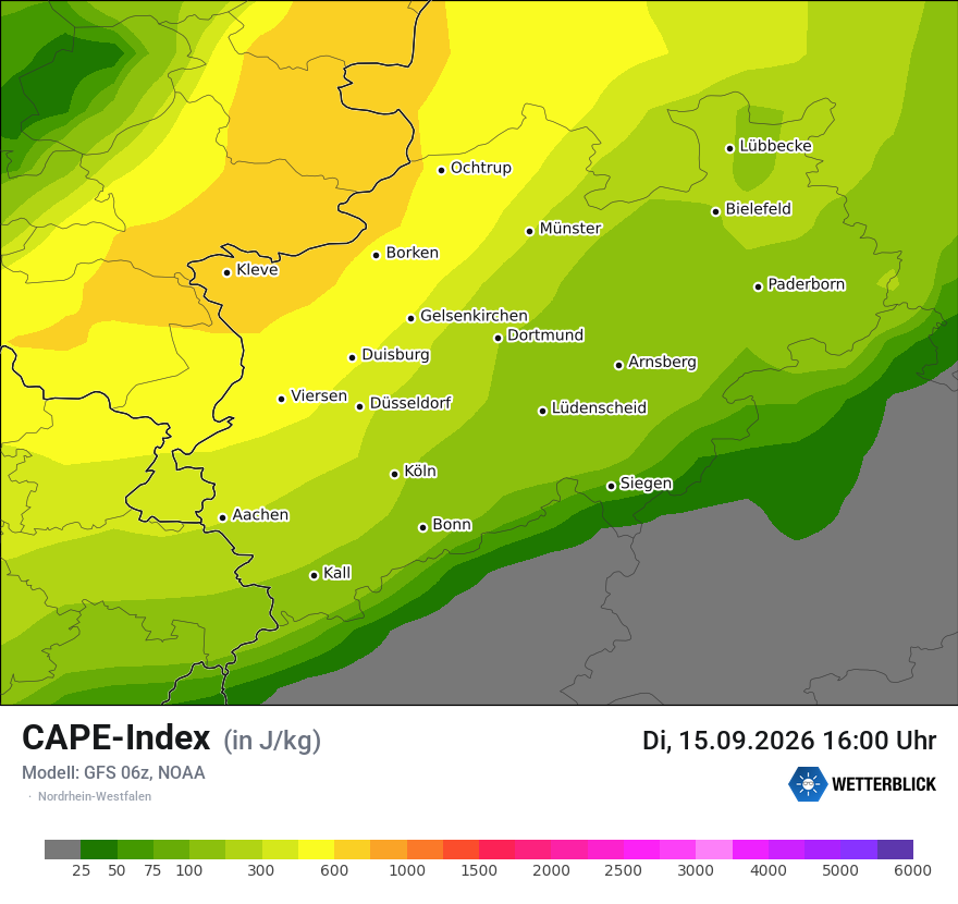 Modellkarte GFS – cape – nrw