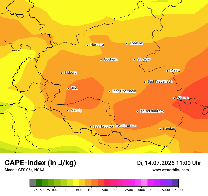 Modellkarte GFS – cape – rp