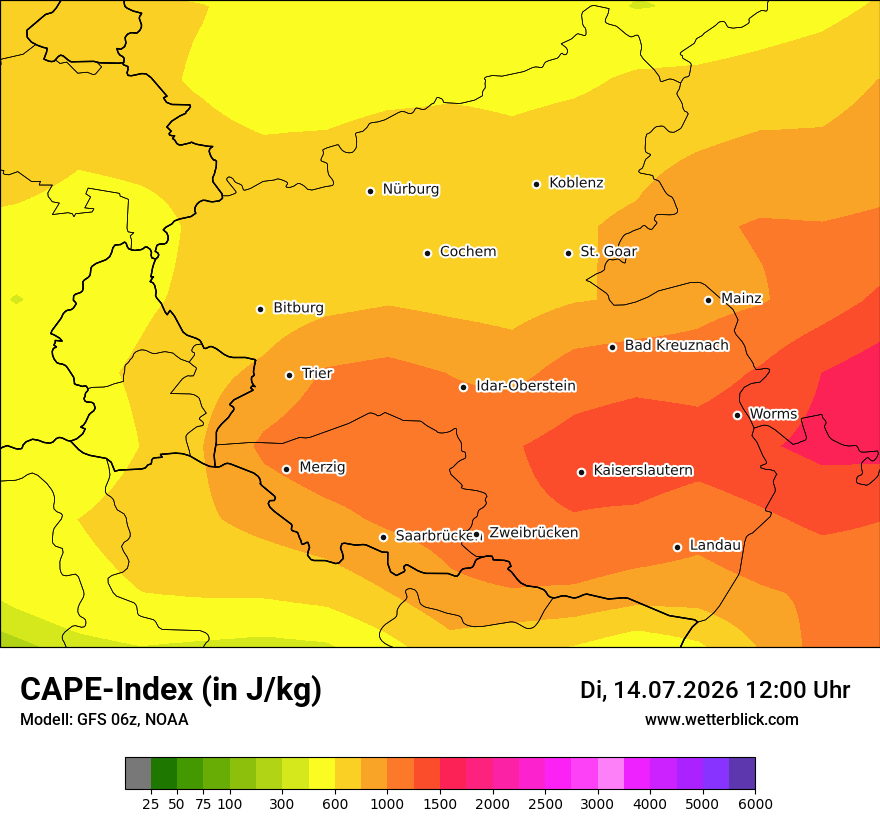 Modellkarte GFS – cape – rp
