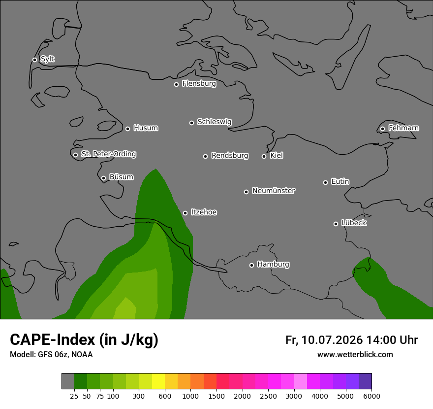 Modellkarte GFS – cape – sh