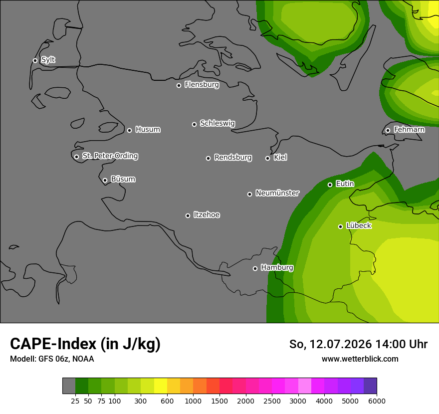 Modellkarte GFS – cape – sh