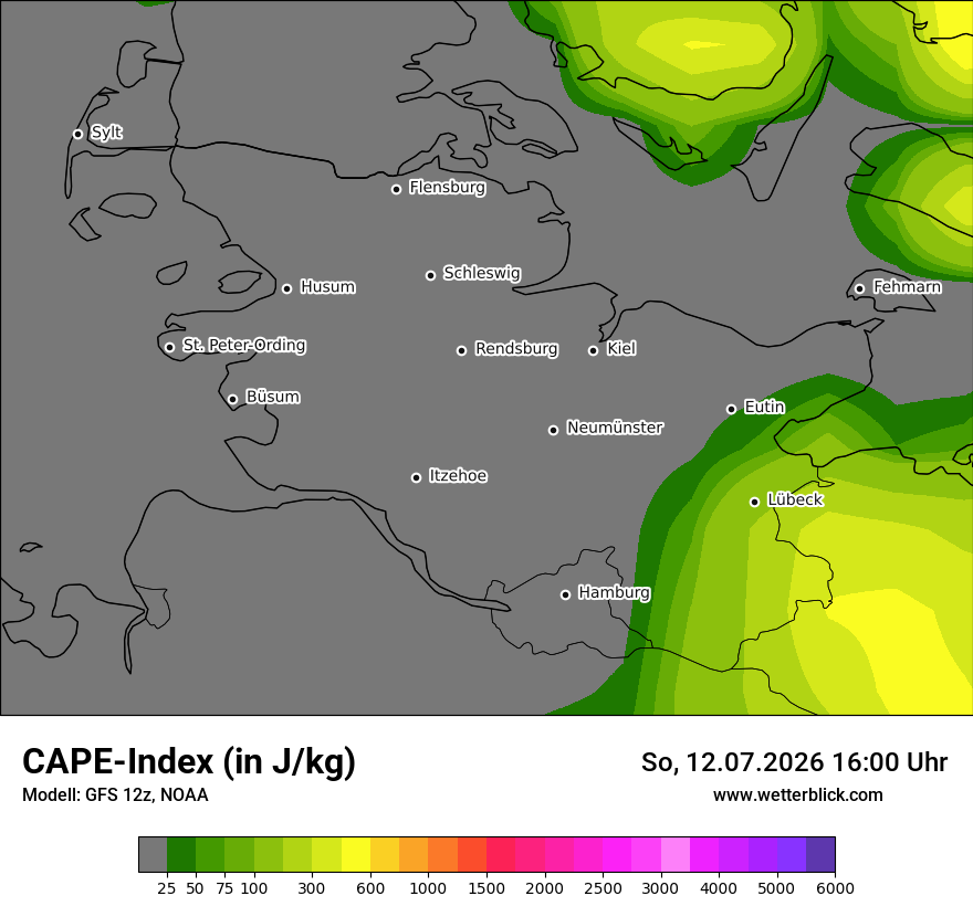 Modellkarte GFS – cape – sh