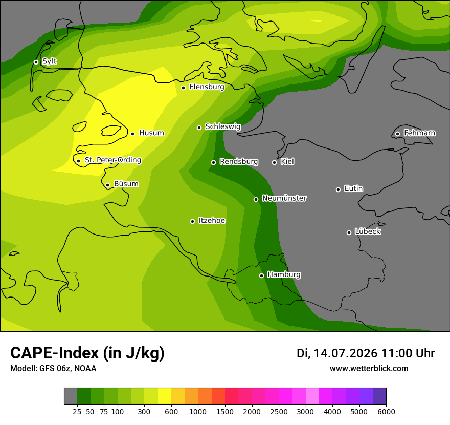 Modellkarte GFS – cape – sh