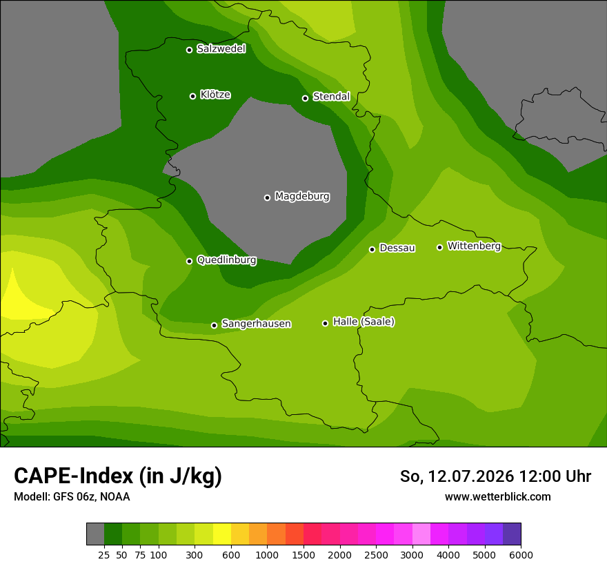 Modellkarte GFS – cape – st