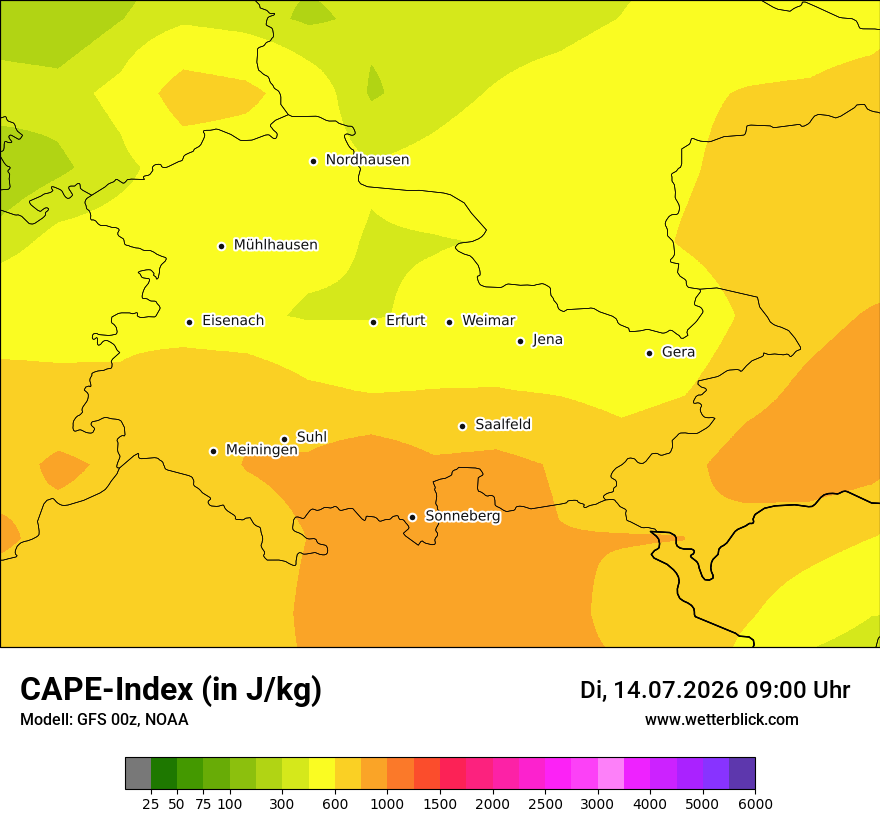 Modellkarte GFS – cape – th