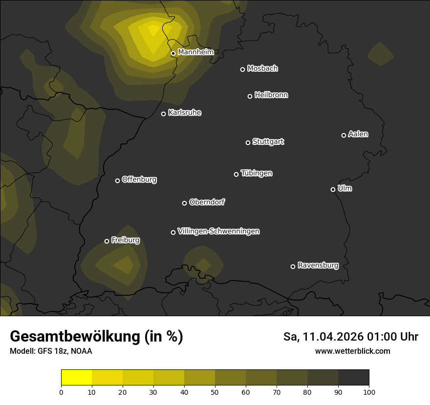 Modellkarte GFS – clct – bw