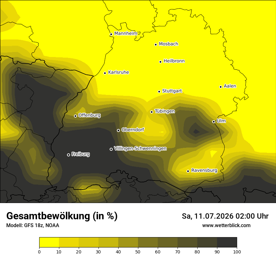 Modellkarte GFS – clct – bw