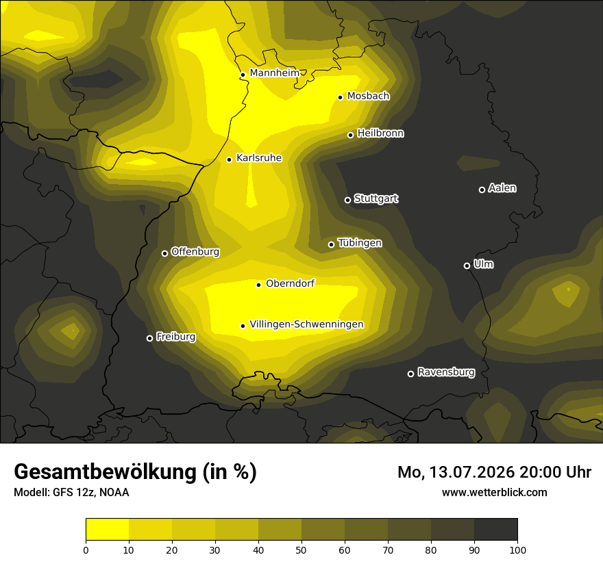 Modellkarte GFS – clct – bw