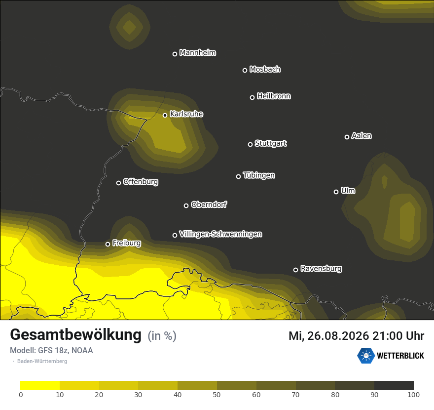 Modellkarte GFS – clct – bw