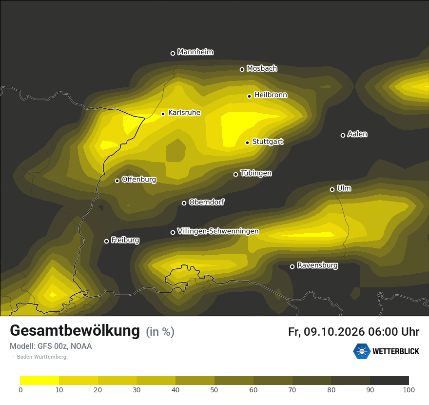 Modellkarte GFS – clct – bw