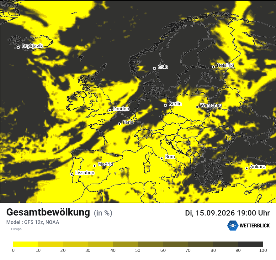 Modellkarte GFS – clct – europa
