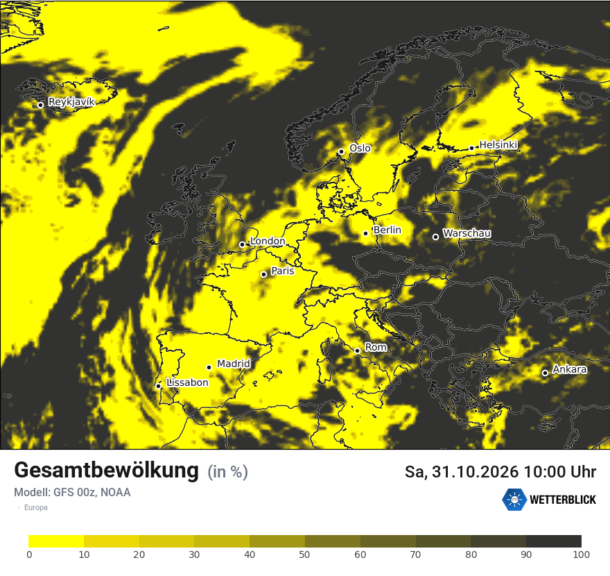 Modellkarte GFS – clct – europa
