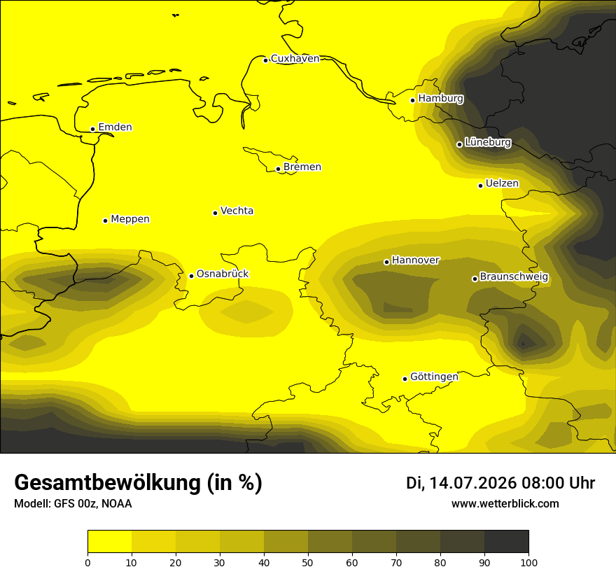 Modellkarte GFS – clct – ni