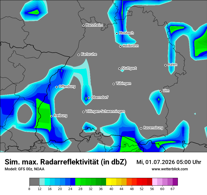 Modellkarte GFS – dbz_cmax – bw