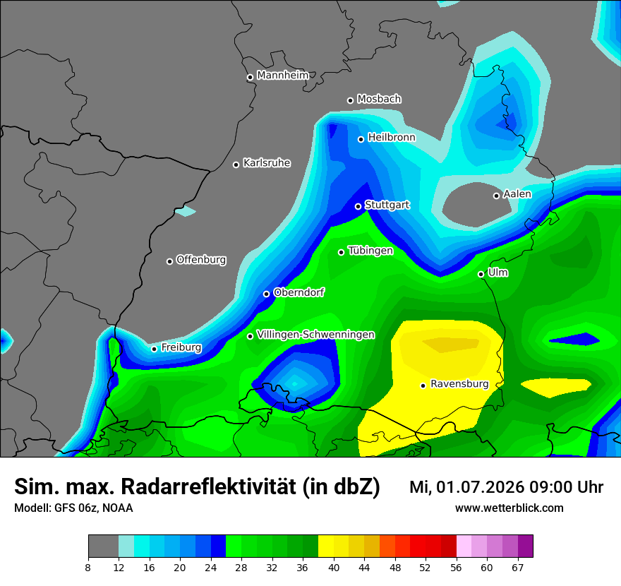 Modellkarte GFS – dbz_cmax – bw