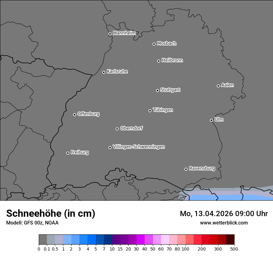 Modellkarte GFS – h_snow – bw