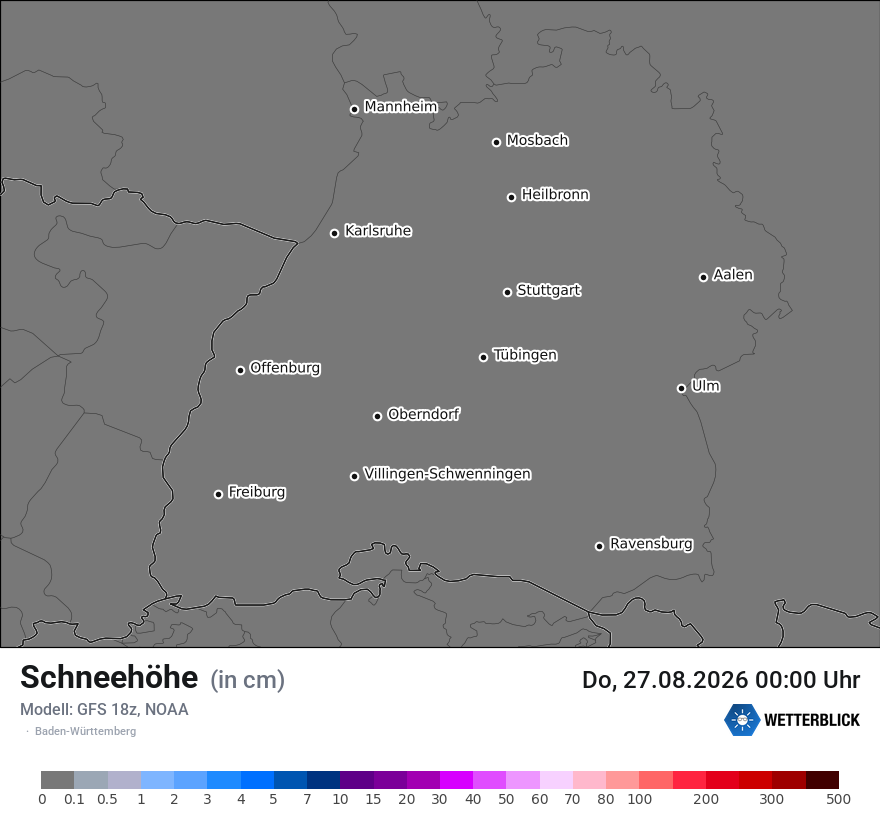 Modellkarte GFS – h_snow – bw