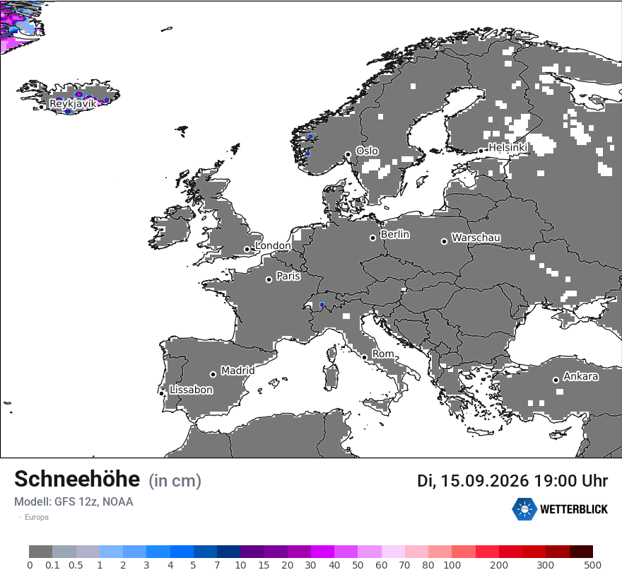 Modellkarte GFS – h_snow – europa