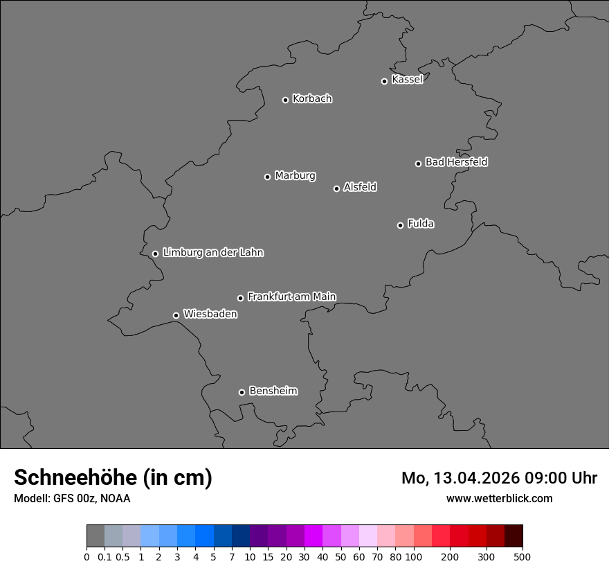 Modellkarte GFS – h_snow – he