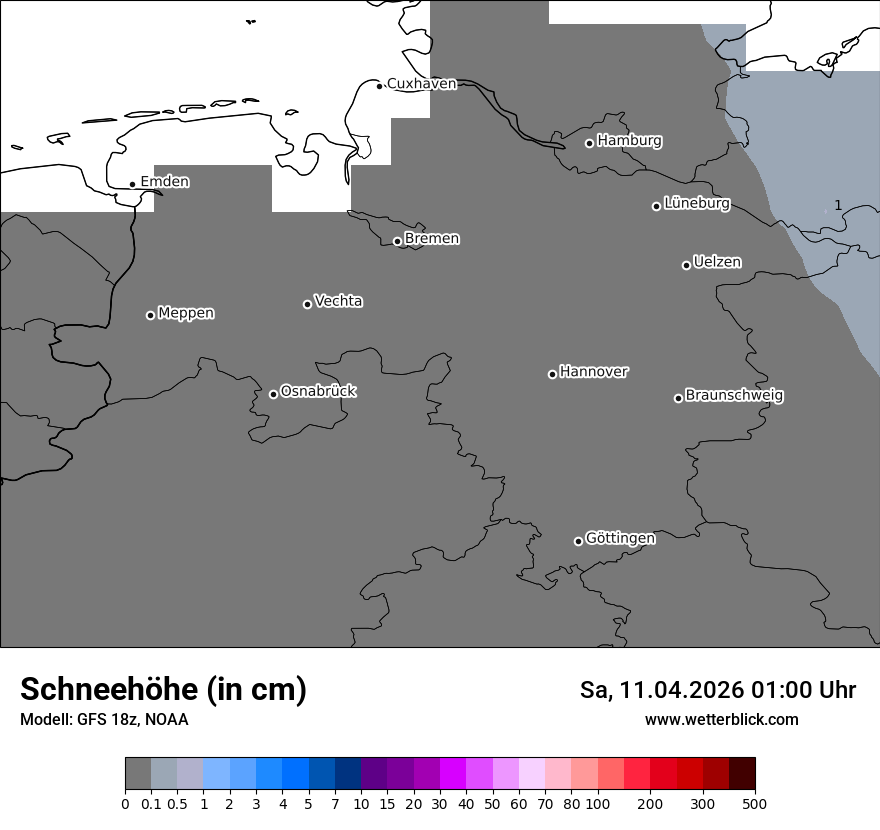 Modellkarte GFS – h_snow – ni