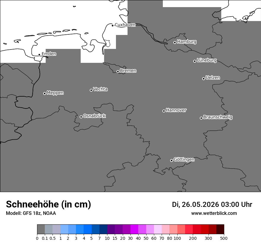 Modellkarte GFS – h_snow – ni