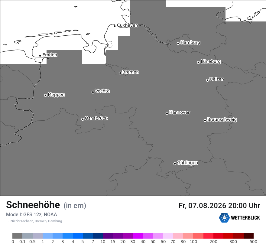 Modellkarte GFS – h_snow – ni