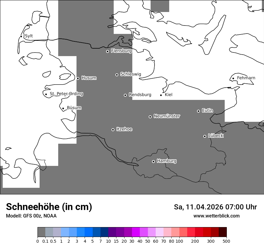 Modellkarte GFS – h_snow – sh