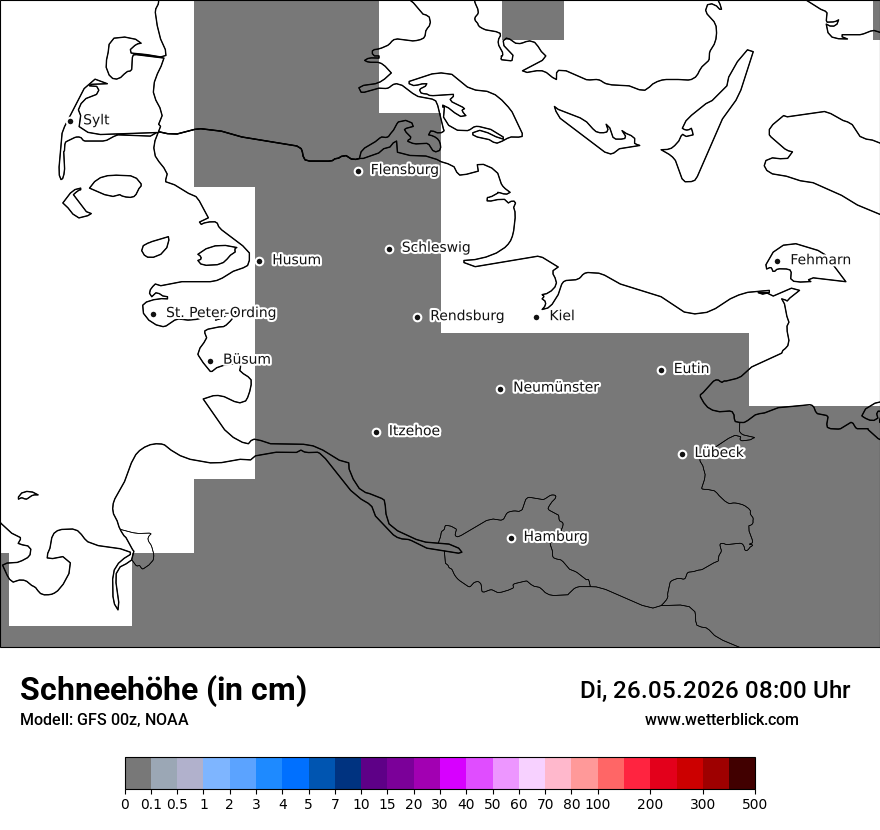 Modellkarte GFS – h_snow – sh