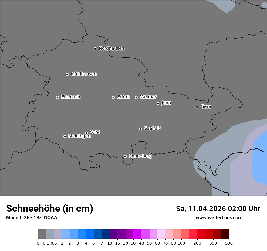 Modellkarte GFS – h_snow – th