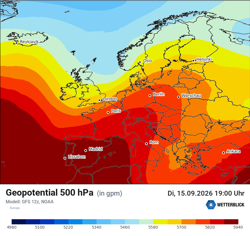 Modellkarte GFS – hgt_500 – europa