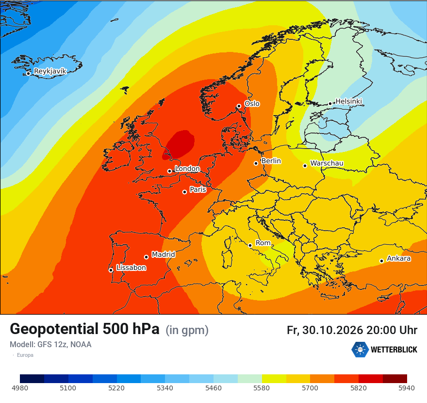 Modellkarte GFS – hgt_500 – europa