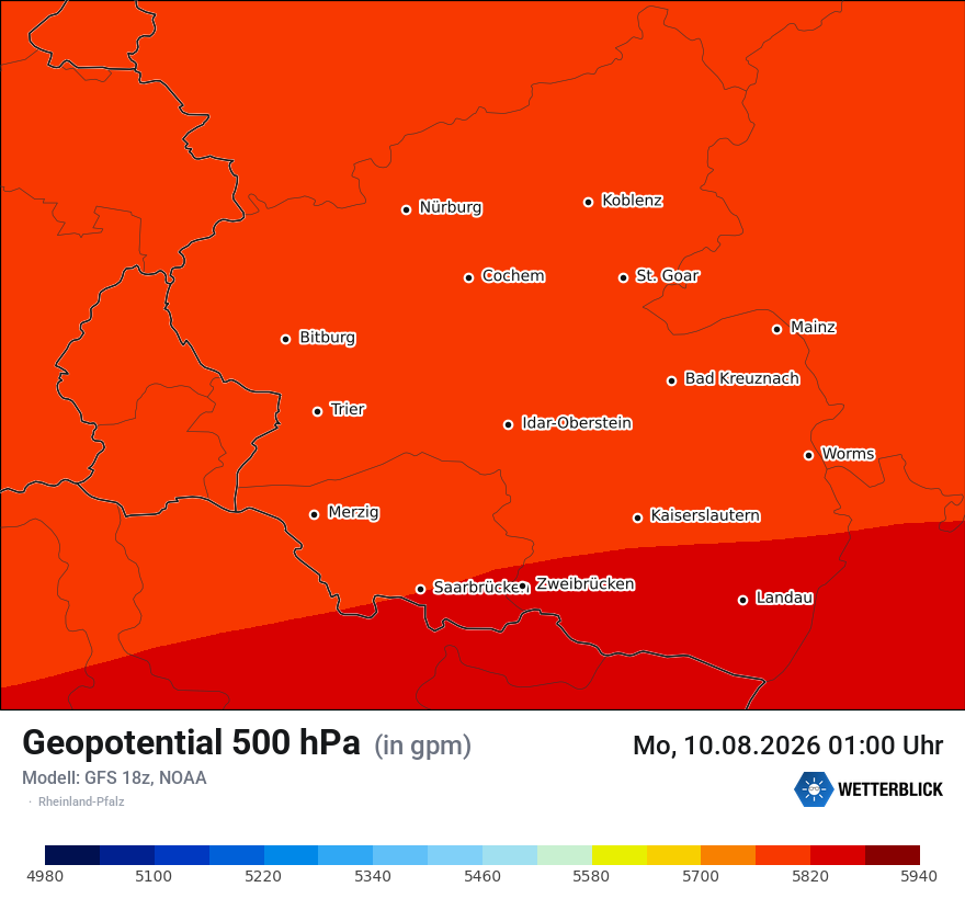 Modellkarte GFS – hgt_500 – rp