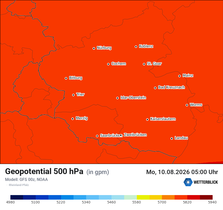 Modellkarte GFS – hgt_500 – rp