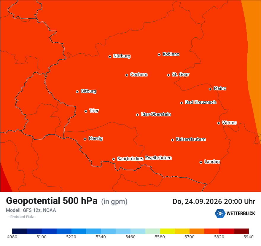 Modellkarte GFS – hgt_500 – rp