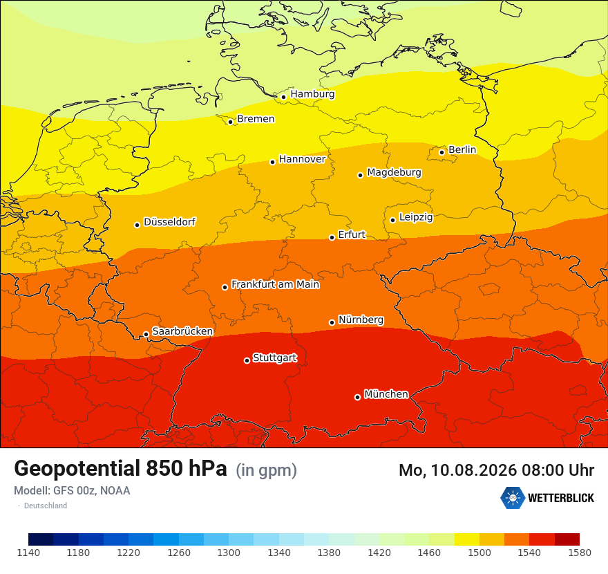 Modellkarte GFS – hgt_850 – deutschland