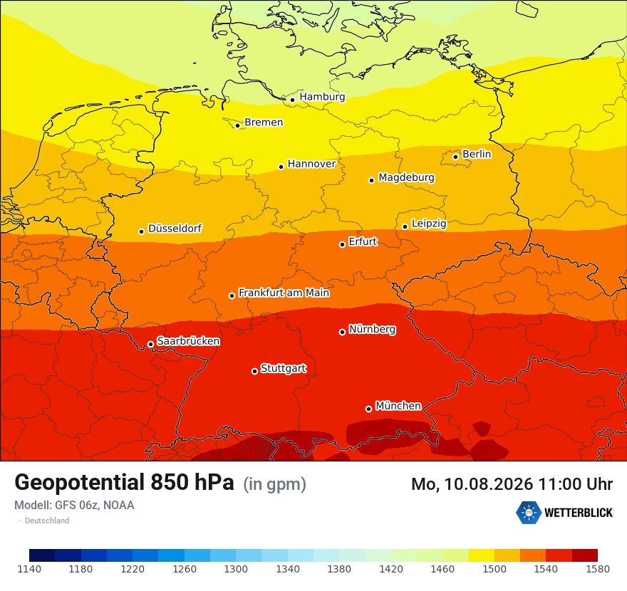 Modellkarte GFS – hgt_850 – deutschland