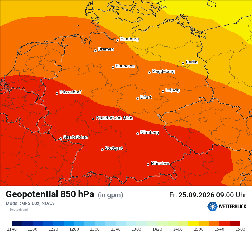 Modellkarte GFS – hgt_850 – deutschland