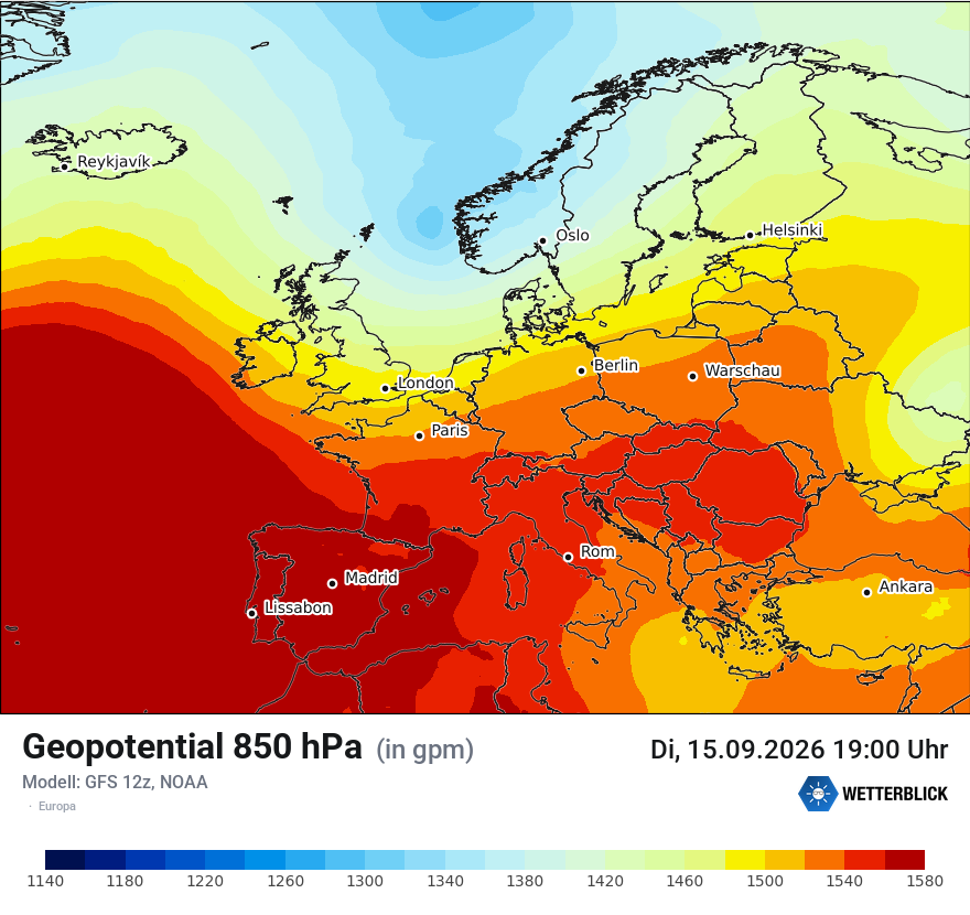 Modellkarte GFS – hgt_850 – europa