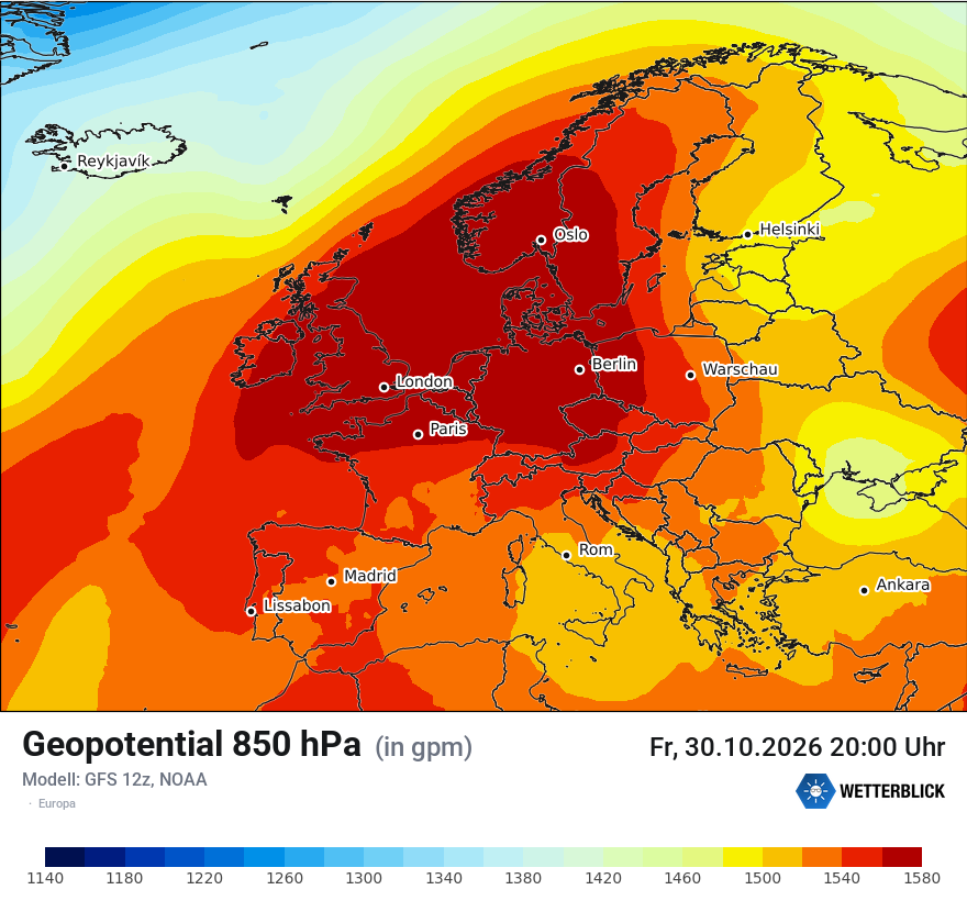 Modellkarte GFS – hgt_850 – europa